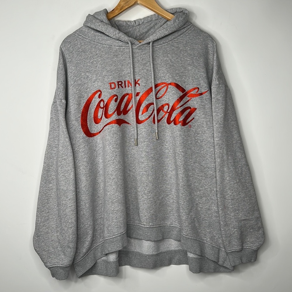 H&M Coca Cola Hoodie Sweatshirt Womens Size XXL Gray Adjustable Hood